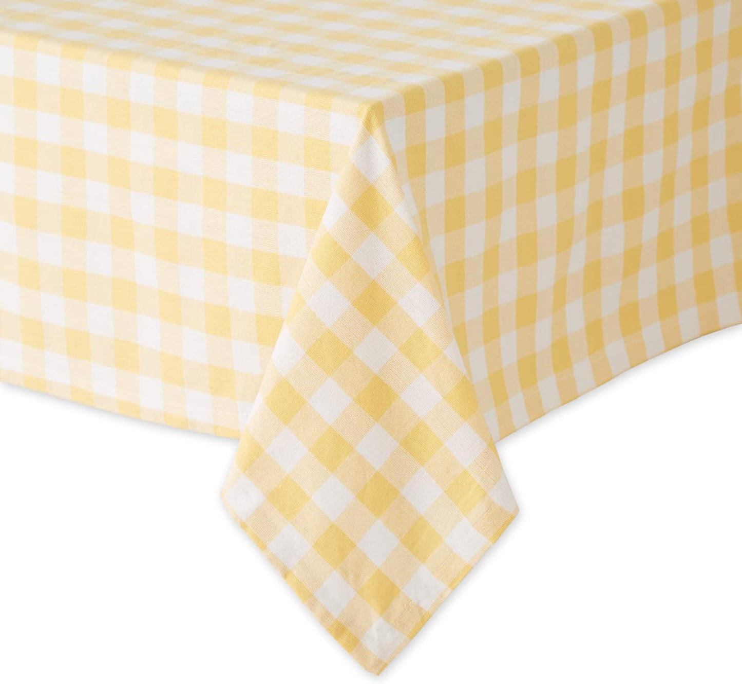 Checkered Tabletop Collection 100% Cotton, Machine Washable, Tablecloth, 60x84, Yellow