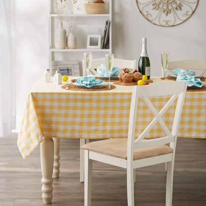 Checkered Tabletop Collection 100% Cotton, Machine Washable, Tablecloth, 60x84, Yellow