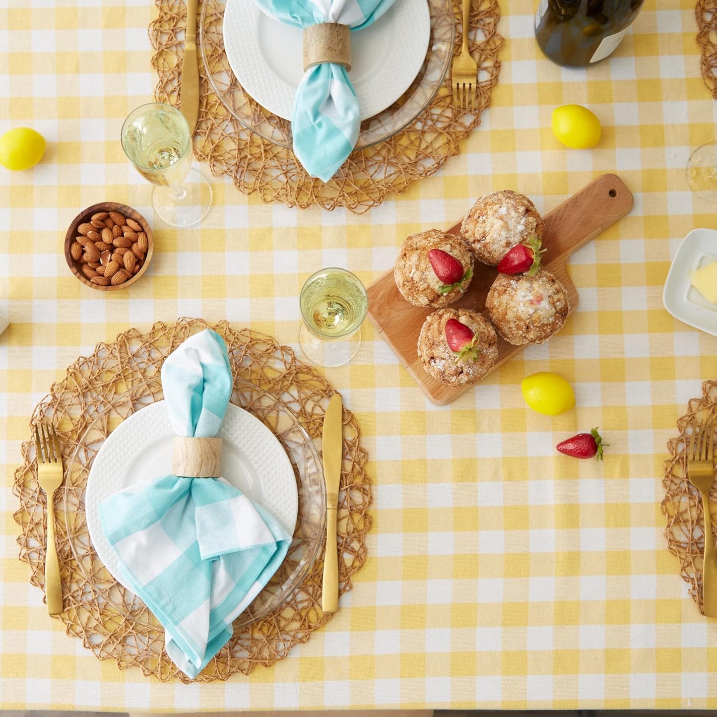 Checkered Tabletop Collection 100% Cotton, Machine Washable, Tablecloth, 60x84, Yellow