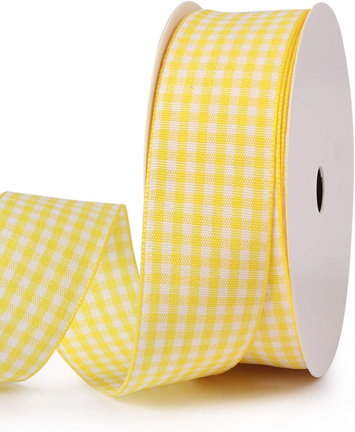 Gingham Ribbon Checkered Ribbon 1-Inch Wide Taffeta Plaid Ribbon 25 Yard Long 100% Polyester Woven Edge (Yellow, 1 Inch)