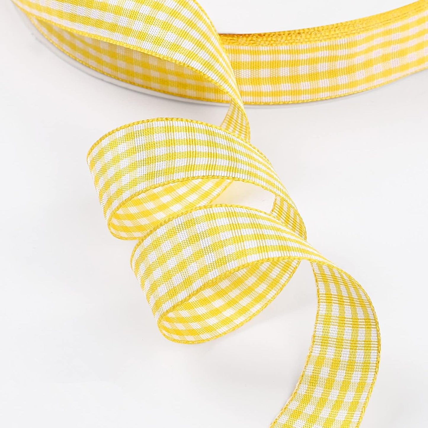 Gingham Ribbon Checkered Ribbon 1-Inch Wide Taffeta Plaid Ribbon 25 Yard Long 100% Polyester Woven Edge (Yellow, 1 Inch)
