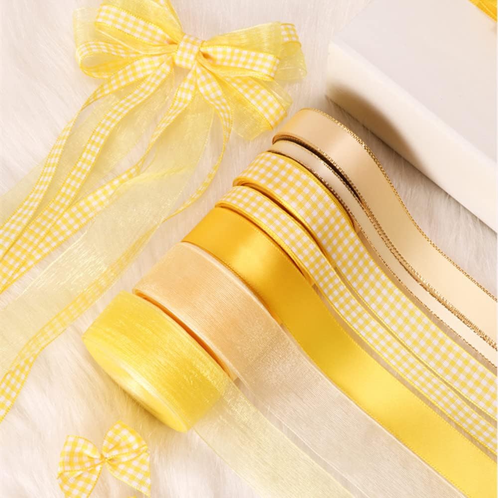 Gingham Ribbon Checkered Ribbon 1-Inch Wide Taffeta Plaid Ribbon 25 Yard Long 100% Polyester Woven Edge (Yellow, 1 Inch)