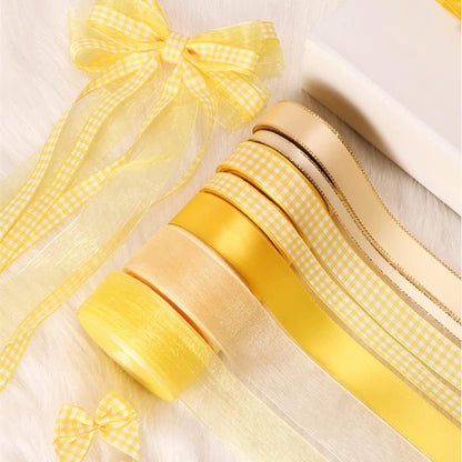 Gingham Ribbon Checkered Ribbon 1-Inch Wide Taffeta Plaid Ribbon 25 Yard Long 100% Polyester Woven Edge (Yellow, 1 Inch)
