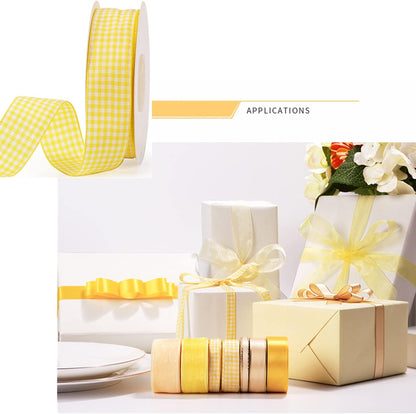 Gingham Ribbon Checkered Ribbon 1-Inch Wide Taffeta Plaid Ribbon 25 Yard Long 100% Polyester Woven Edge (Yellow, 1 Inch)
