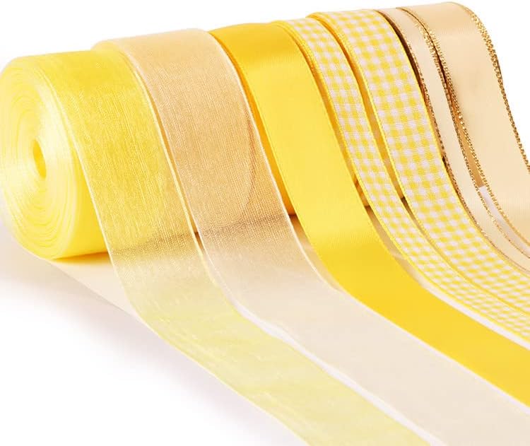Gingham Ribbon Checkered Ribbon 1-Inch Wide Taffeta Plaid Ribbon 25 Yard Long 100% Polyester Woven Edge (Yellow, 1 Inch)