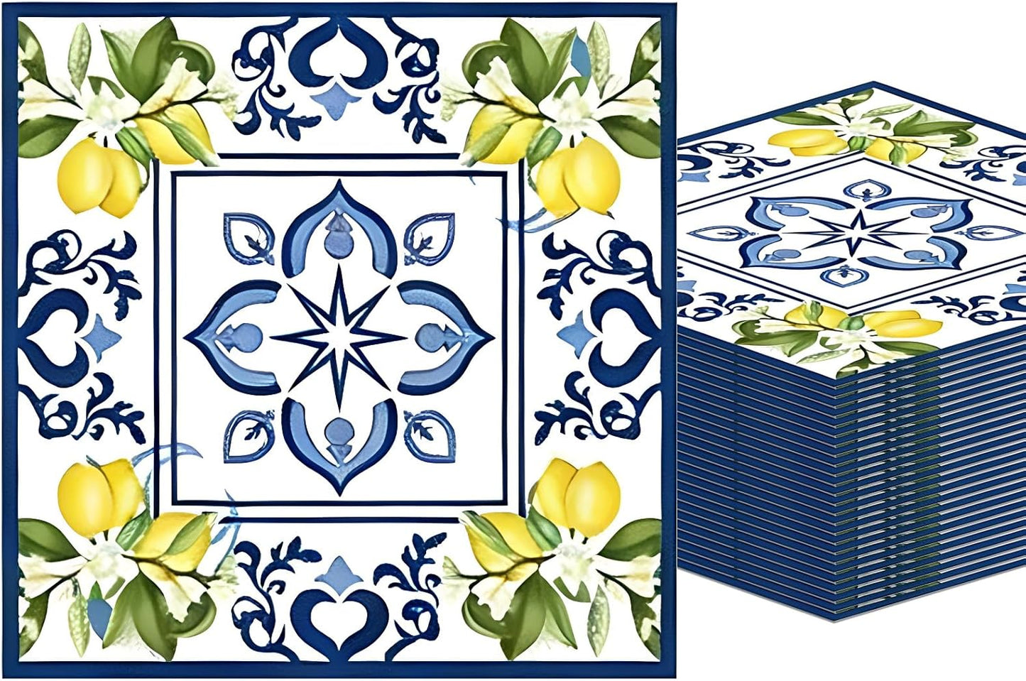 40 Pack Lemons Paper Napkins, 6.5x6.5 Inches Capri Mediterranean Yellow Citrus Floral Disposable Paper Napkins for Summer Decorations, Wedding Bridal Shower Birthday BBQ Party