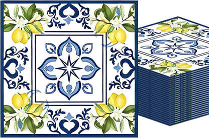 40 Pack Lemons Paper Napkins, 6.5x6.5 Inches Capri Mediterranean Yellow Citrus Floral Disposable Paper Napkins for Summer Decorations, Wedding Bridal Shower Birthday BBQ Party