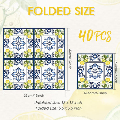 40 Pack Lemons Paper Napkins, 6.5x6.5 Inches Capri Mediterranean Yellow Citrus Floral Disposable Paper Napkins for Summer Decorations, Wedding Bridal Shower Birthday BBQ Party