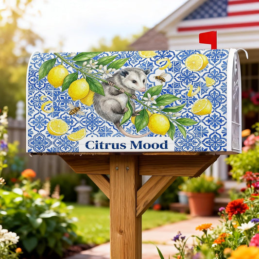 Lemon Magnetic Mailbox Covers, Seasonal Rustic Mouse Flowers Summer Yellow Mailbox Covers for Outside for Garden Patio Decor 18x21 Inch