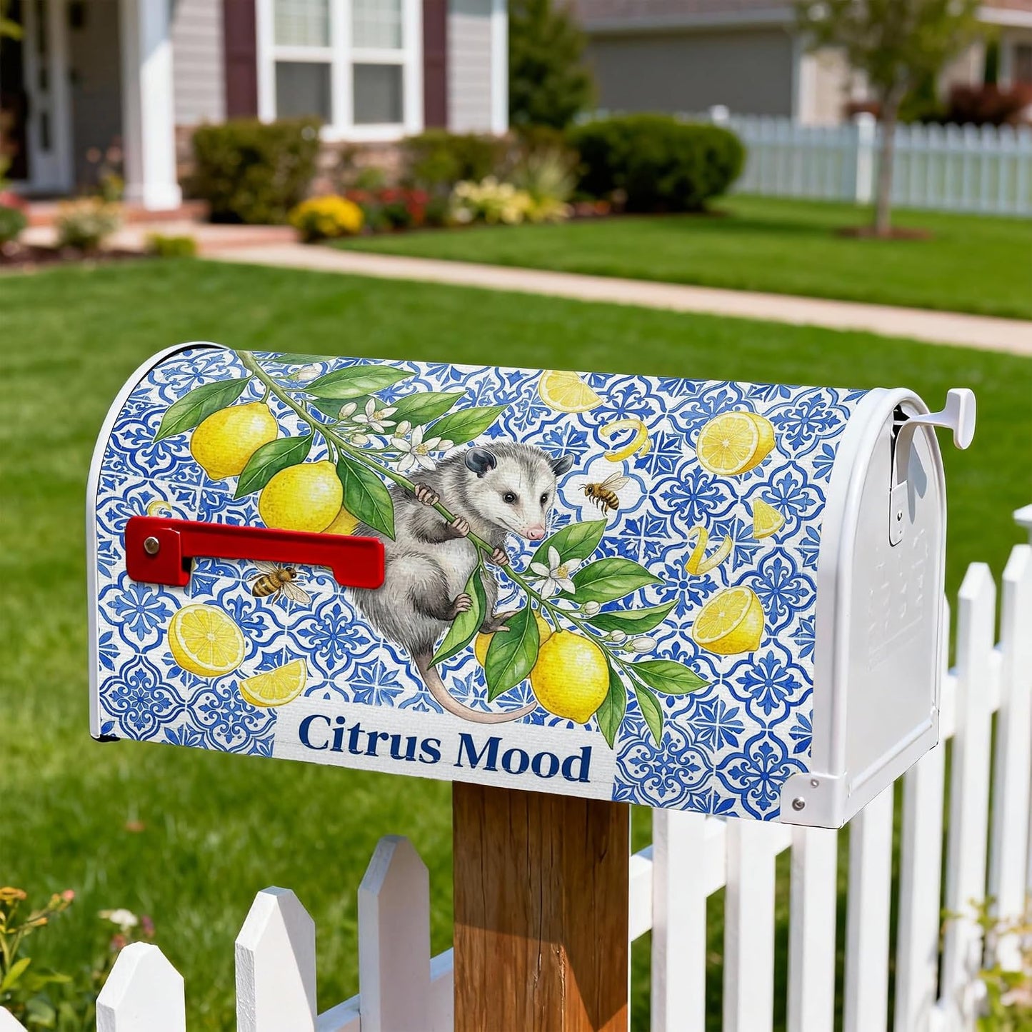 Lemon Magnetic Mailbox Covers, Seasonal Rustic Mouse Flowers Summer Yellow Mailbox Covers for Outside for Garden Patio Decor 18x21 Inch