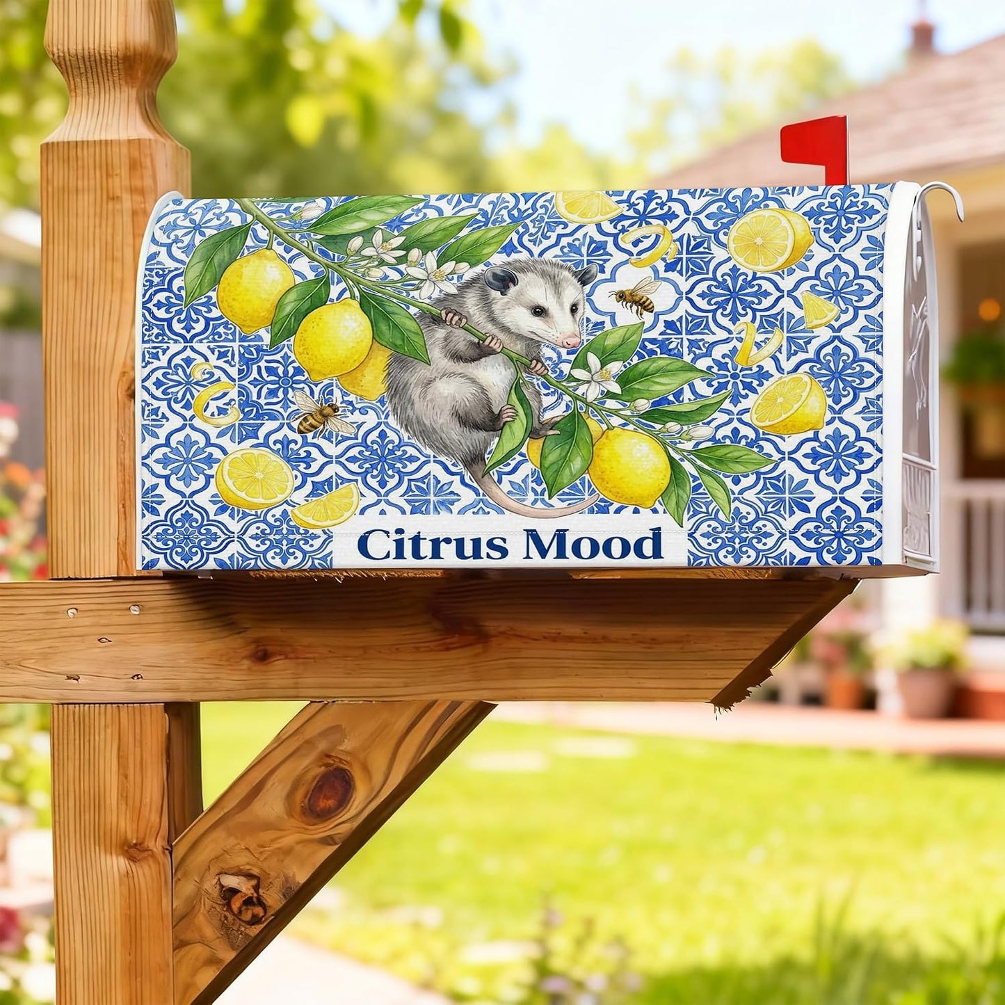 Lemon Magnetic Mailbox Covers, Seasonal Rustic Mouse Flowers Summer Yellow Mailbox Covers for Outside for Garden Patio Decor 18x21 Inch