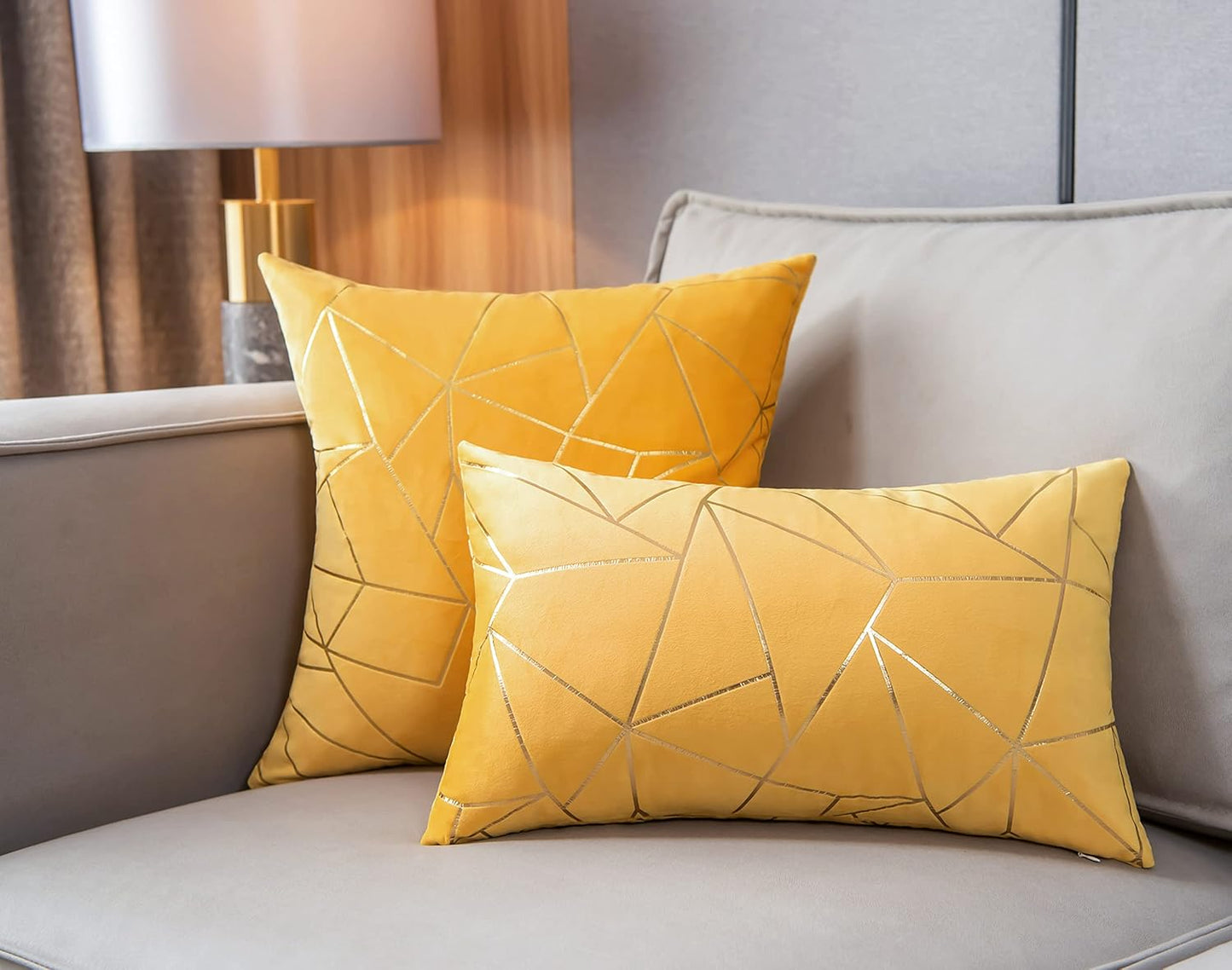 Pack of 2 Cushion Cases Throw Pillow Covers Modern Shining Gilding Geometric Pattern (Lemon Yellow, 18“X18”)