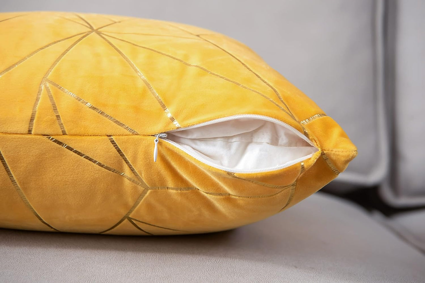 Pack of 2 Cushion Cases Throw Pillow Covers Modern Shining Gilding Geometric Pattern (Lemon Yellow, 18“X18”)