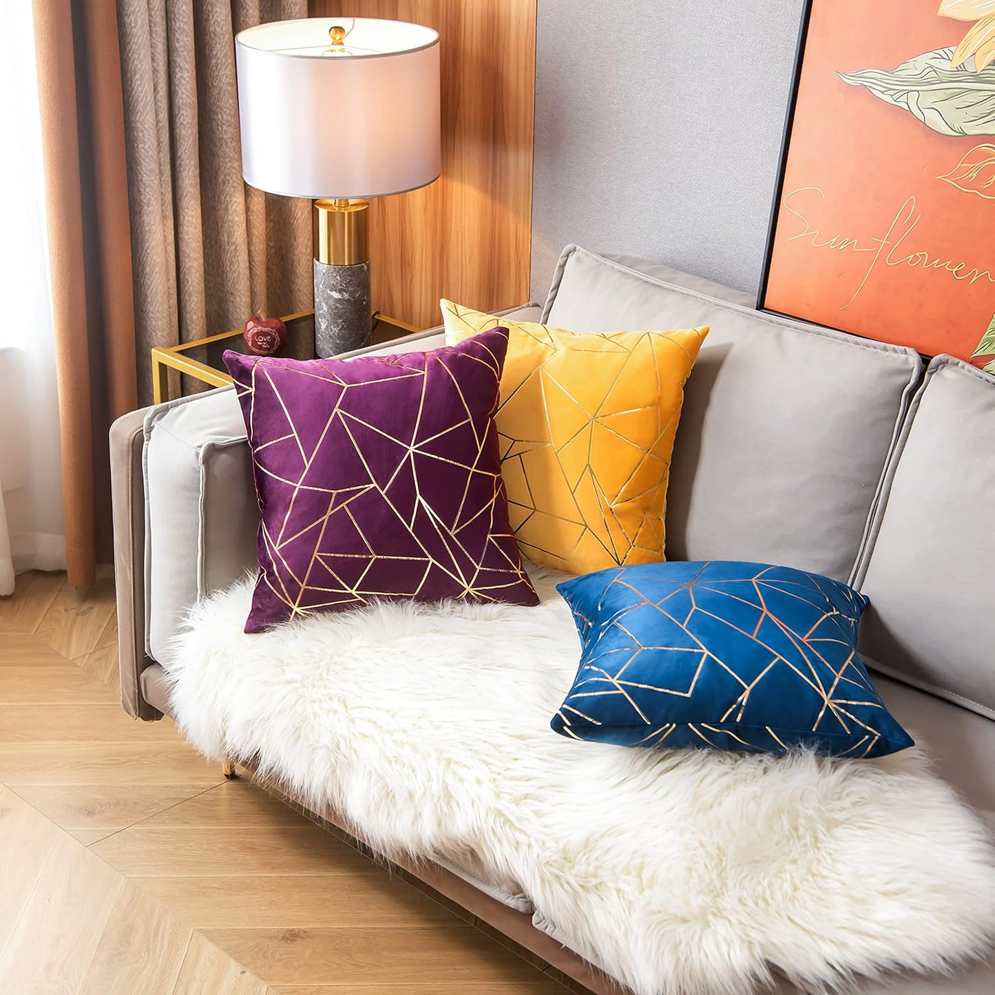 Pack of 2 Cushion Cases Throw Pillow Covers Modern Shining Gilding Geometric Pattern (Lemon Yellow, 18“X18”)