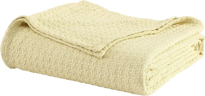 Grand Hotel Lightweight All-Natural 100% Cotton Waffle Weave Blanket, King, Lemon