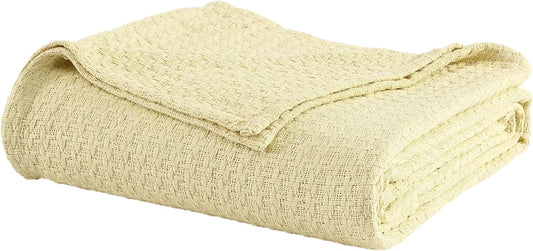 Grand Hotel Lightweight All-Natural 100% Cotton Waffle Weave Blanket, King, Lemon