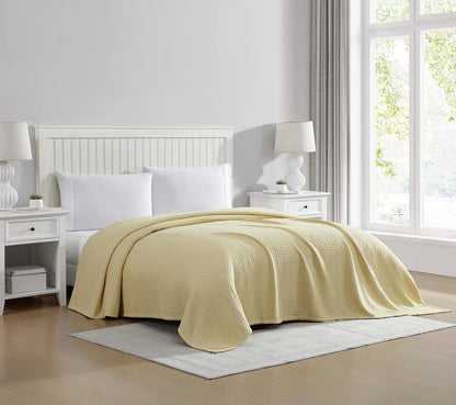 Grand Hotel Lightweight All-Natural 100% Cotton Waffle Weave Blanket, King, Lemon