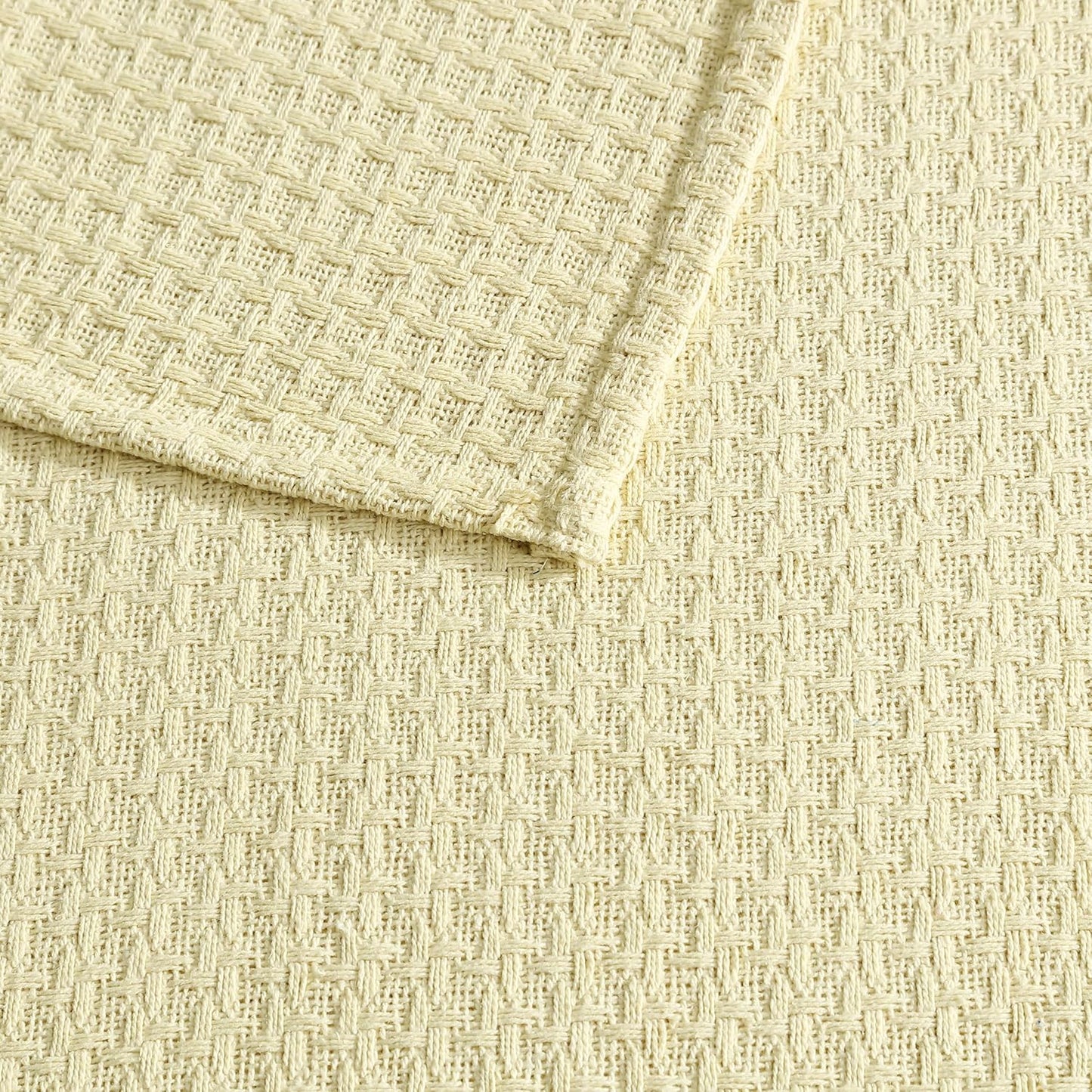 Grand Hotel Lightweight All-Natural 100% Cotton Waffle Weave Blanket, King, Lemon