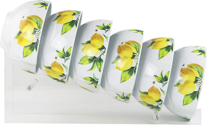 Fresh Lemons , 6pc Melamine Cereal/Soup Bowl Set, white, lemon, green, 2 cups