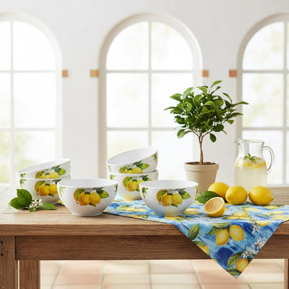 Fresh Lemons , 6pc Melamine Cereal/Soup Bowl Set, white, lemon, green, 2 cups