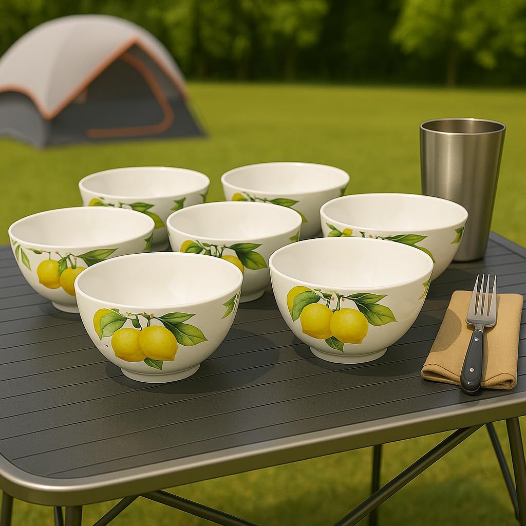 Fresh Lemons , 6pc Melamine Cereal/Soup Bowl Set, white, lemon, green, 2 cups