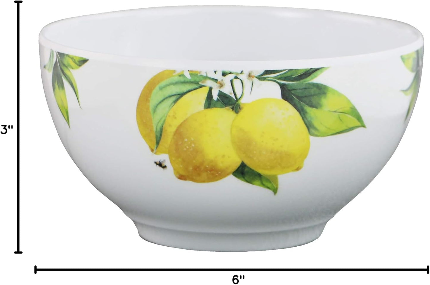 Fresh Lemons , 6pc Melamine Cereal/Soup Bowl Set, white, lemon, green, 2 cups