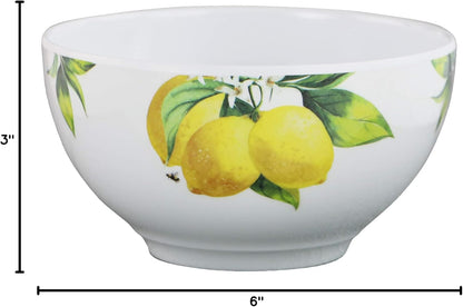 Fresh Lemons , 6pc Melamine Cereal/Soup Bowl Set, white, lemon, green, 2 cups