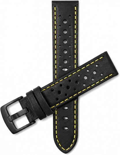 Mens Leather Rally Strap, Perforated Racing Watch Band, 18-24mm, Reg/XL | 13 Colors, 18mm-24mm Breathable Perforated Soft Italian Leather Racing Watch Band, Rally Strap for Men, Reg / Extra Long