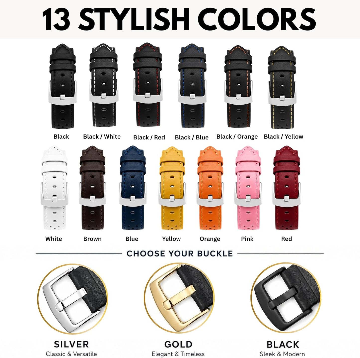 Mens Leather Rally Strap, Perforated Racing Watch Band, 18-24mm, Reg/XL | 13 Colors, 18mm-24mm Breathable Perforated Soft Italian Leather Racing Watch Band, Rally Strap for Men, Reg / Extra Long