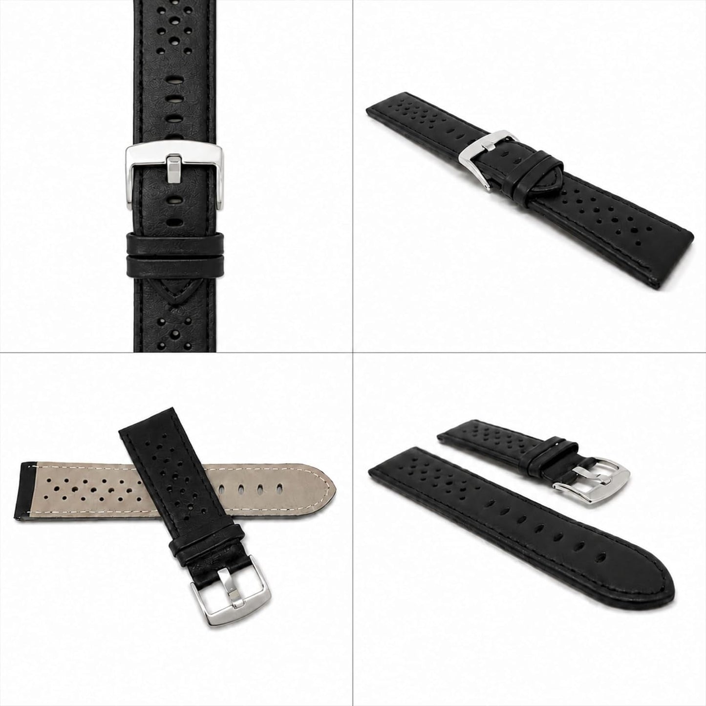 Mens Leather Rally Strap, Perforated Racing Watch Band, 18-24mm, Reg/XL | 13 Colors, 18mm-24mm Breathable Perforated Soft Italian Leather Racing Watch Band, Rally Strap for Men, Reg / Extra Long