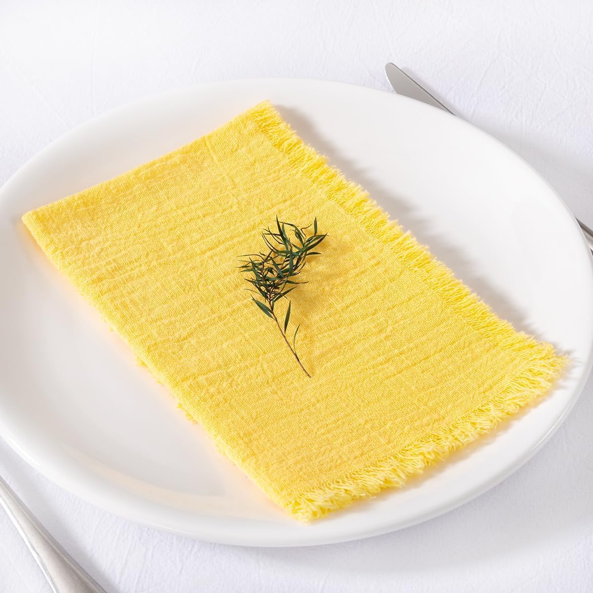 Cloth Napkins with Fringe 6 Pack 17"×17" Boho Cotton Linen Napkins Yellow | Washable Dinner Napkins Rustic Fringed Gauze Napkins Cloth for Wedding Party Bridal Baby Shower Birthday Decor