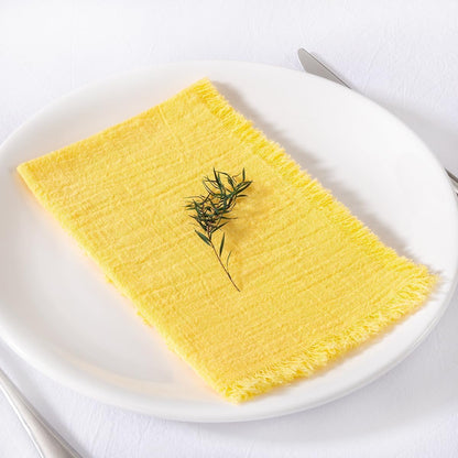 Cloth Napkins with Fringe 6 Pack 17"×17" Boho Cotton Linen Napkins Yellow | Washable Dinner Napkins Rustic Fringed Gauze Napkins Cloth for Wedding Party Bridal Baby Shower Birthday Decor