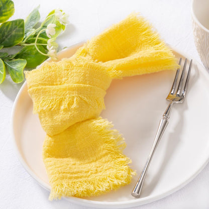 Cloth Napkins with Fringe 6 Pack 17"×17" Boho Cotton Linen Napkins Yellow | Washable Dinner Napkins Rustic Fringed Gauze Napkins Cloth for Wedding Party Bridal Baby Shower Birthday Decor