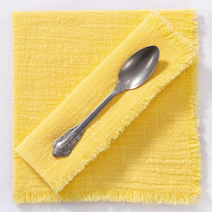 Cloth Napkins with Fringe 6 Pack 17"×17" Boho Cotton Linen Napkins Yellow | Washable Dinner Napkins Rustic Fringed Gauze Napkins Cloth for Wedding Party Bridal Baby Shower Birthday Decor