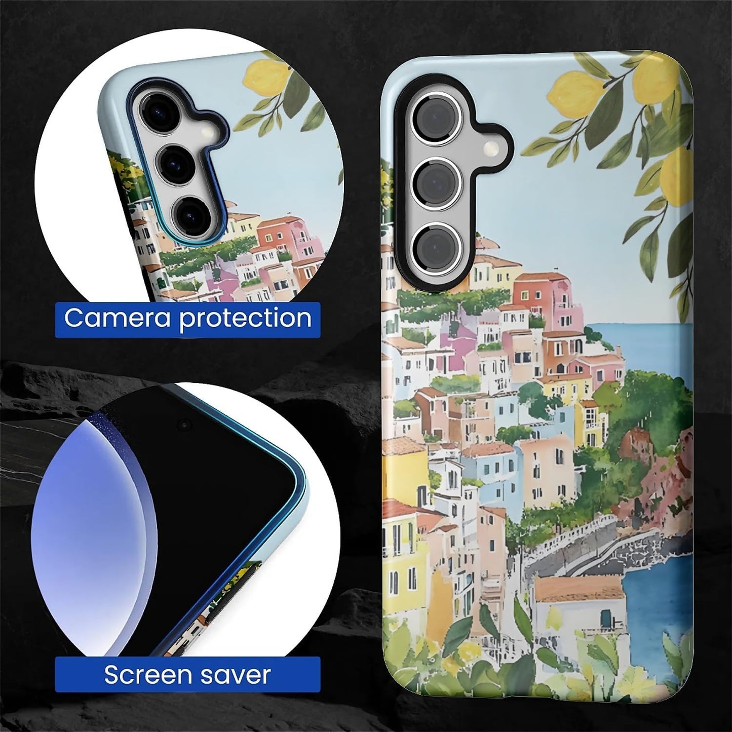Case for Samsung Galaxy S24,Anti Drop Scratch Protective Phone Cover Case for Women Girl-European Coastal Mediterranean Lemons