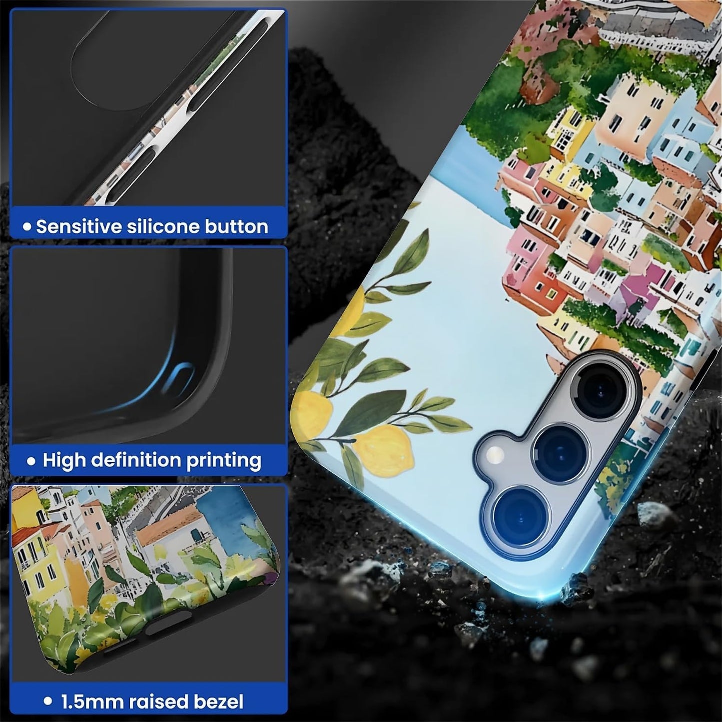 Case for Samsung Galaxy S24,Anti Drop Scratch Protective Phone Cover Case for Women Girl-European Coastal Mediterranean Lemons