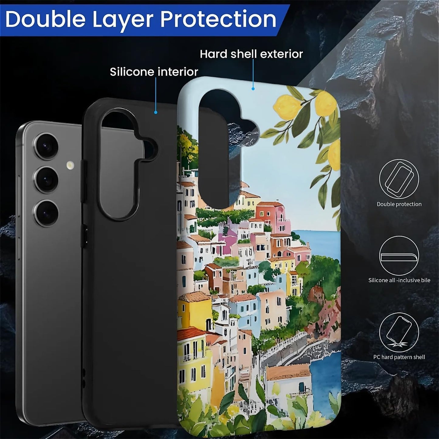 Case for Samsung Galaxy S24,Anti Drop Scratch Protective Phone Cover Case for Women Girl-European Coastal Mediterranean Lemons