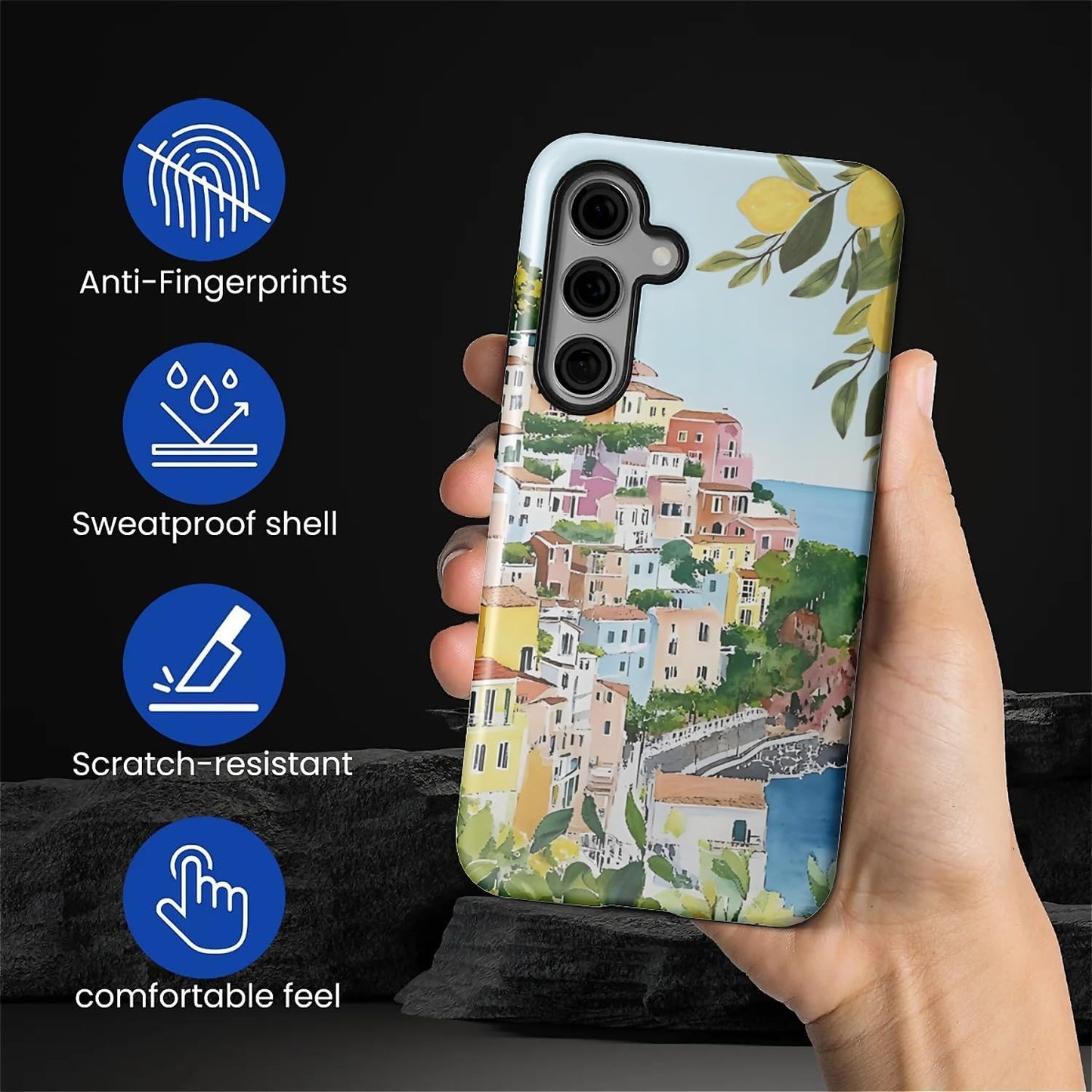 Case for Samsung Galaxy S24,Anti Drop Scratch Protective Phone Cover Case for Women Girl-European Coastal Mediterranean Lemons