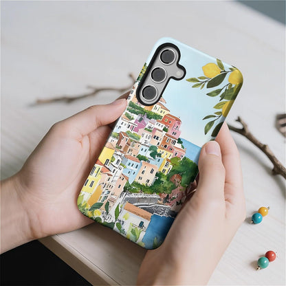 Case for Samsung Galaxy S24,Anti Drop Scratch Protective Phone Cover Case for Women Girl-European Coastal Mediterranean Lemons