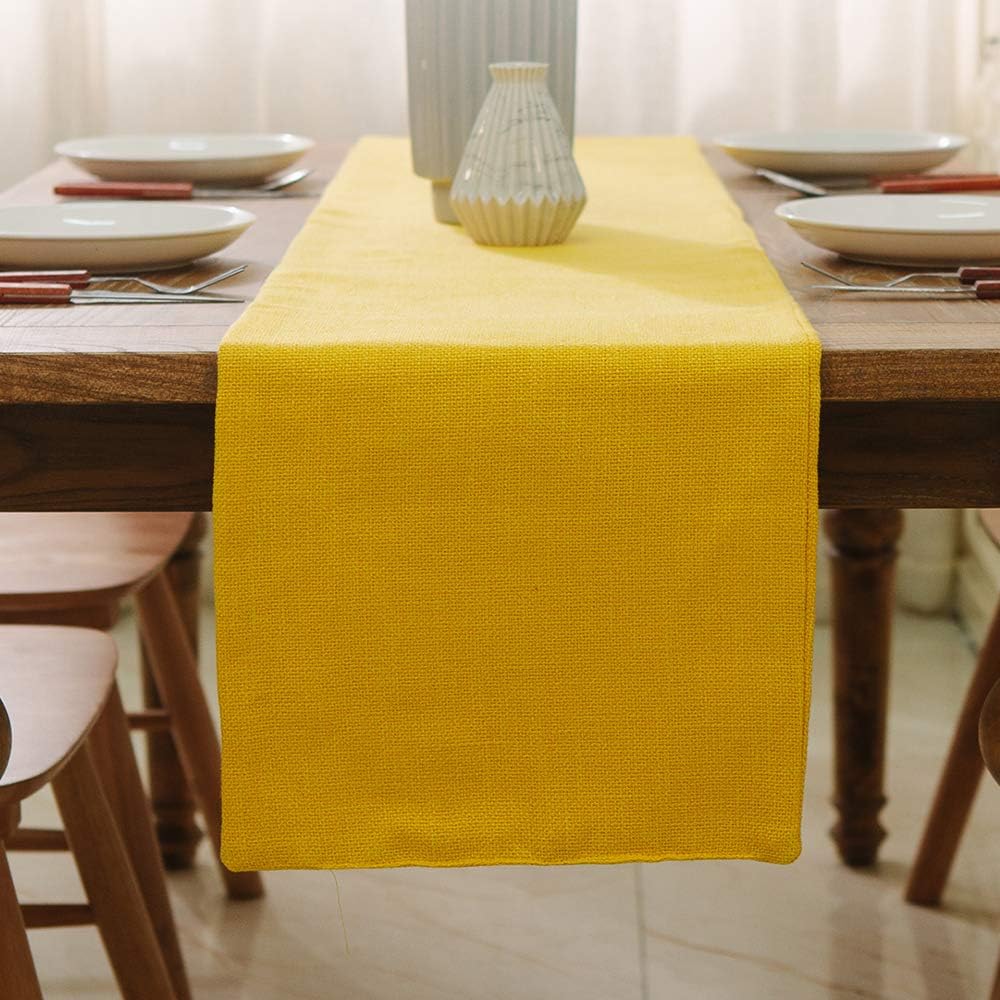 Dining Table Runner 12 x 36 inches Living Room Dinner Wedding Birthday Party Burlap Rustic Table Runner, Yellow