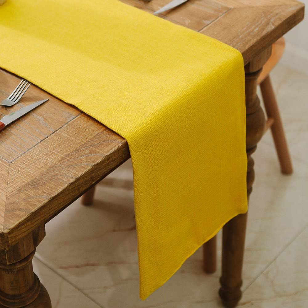 Dining Table Runner 12 x 36 inches Living Room Dinner Wedding Birthday Party Burlap Rustic Table Runner, Yellow