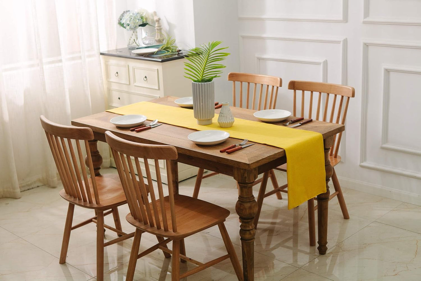 Dining Table Runner 12 x 36 inches Living Room Dinner Wedding Birthday Party Burlap Rustic Table Runner, Yellow