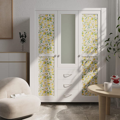 Lemon Peel and Stick Wallpaper Floral 17.7''x118'' Removable Self Adhesive Decorative Fresh Citrus Leaf Prints Floral Wallpaper Vinyl for Nursery Bedroom Kitchen Walls Cabinets Shelf Liners