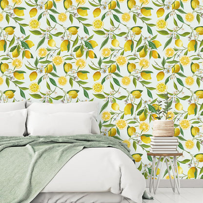 Lemon Peel and Stick Wallpaper Floral 17.7''x118'' Removable Self Adhesive Decorative Fresh Citrus Leaf Prints Floral Wallpaper Vinyl for Nursery Bedroom Kitchen Walls Cabinets Shelf Liners