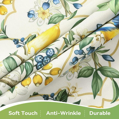 Summer Rectangle Table Cloth Lemon Blue Birds Washable Polyester Oil-Proof Tablecloth Stain Wrinkle Resistant Table Cover for Party Kitchen Decor Outdoor Picnic, 60x84 inch