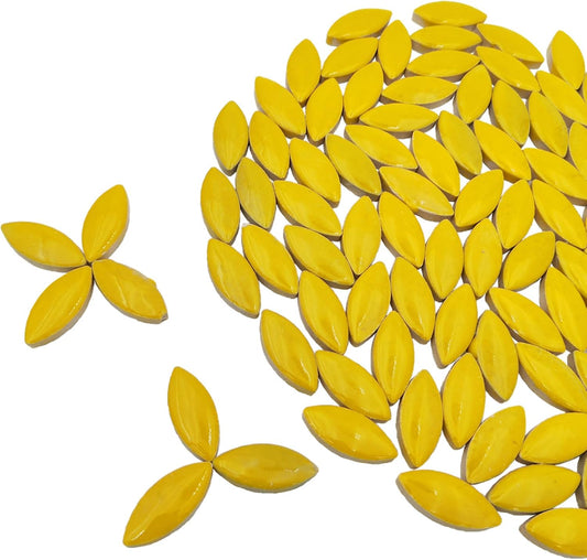 1.1lb Ceramic Mosaic Tiles for Crafts, Leaf Mosaic Pieces Porcelain Mosaic Tiles for Mosaic DIY, Stained Ceramics Supplies (Yellow)