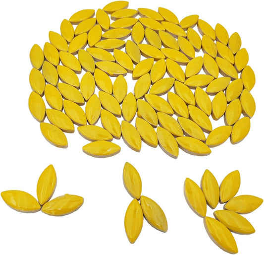 1.1lb Ceramic Mosaic Tiles for Crafts, Leaf Mosaic Pieces Porcelain Mosaic Tiles for Mosaic DIY, Stained Ceramics Supplies (Yellow)