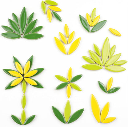 1.1lb Ceramic Mosaic Tiles for Crafts, Leaf Mosaic Pieces Porcelain Mosaic Tiles for Mosaic DIY, Stained Ceramics Supplies (Yellow)