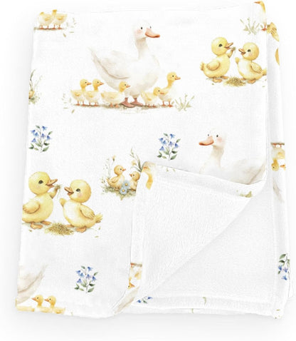 Cute Ducks Wild Floral Baby Blankets for Boy Girl Yellow Duck Wildflowers Flannel Fleece Blanket for Kids Infant Newborn Farm Animal Toddler Nursery Bedding Shower Gift Duck 30x40inch