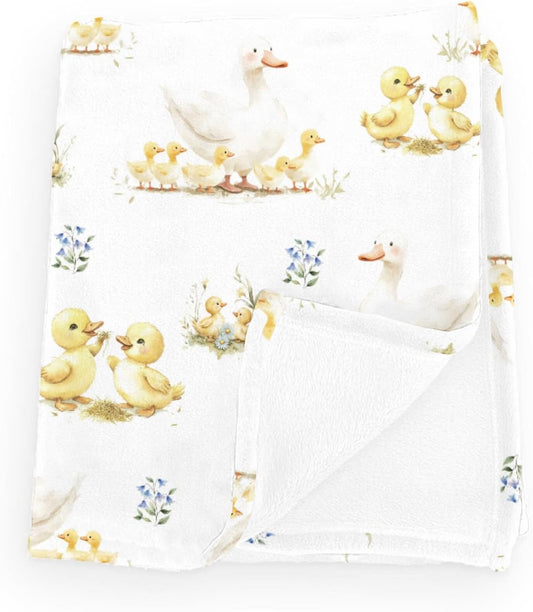 Cute Ducks Wild Floral Baby Blankets for Boy Girl Yellow Duck Wildflowers Flannel Fleece Blanket for Kids Infant Newborn Farm Animal Toddler Nursery Bedding Shower Gift Duck 30x40inch